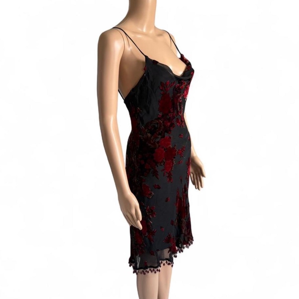 vintage 1990s betsey johnson burnt out velvet floral slip dress silk cowl neck - Picture 7 of 10